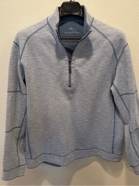 Tommy Bahama Men’s Blue Half Zip Heathered Knit Pullover Approx. M